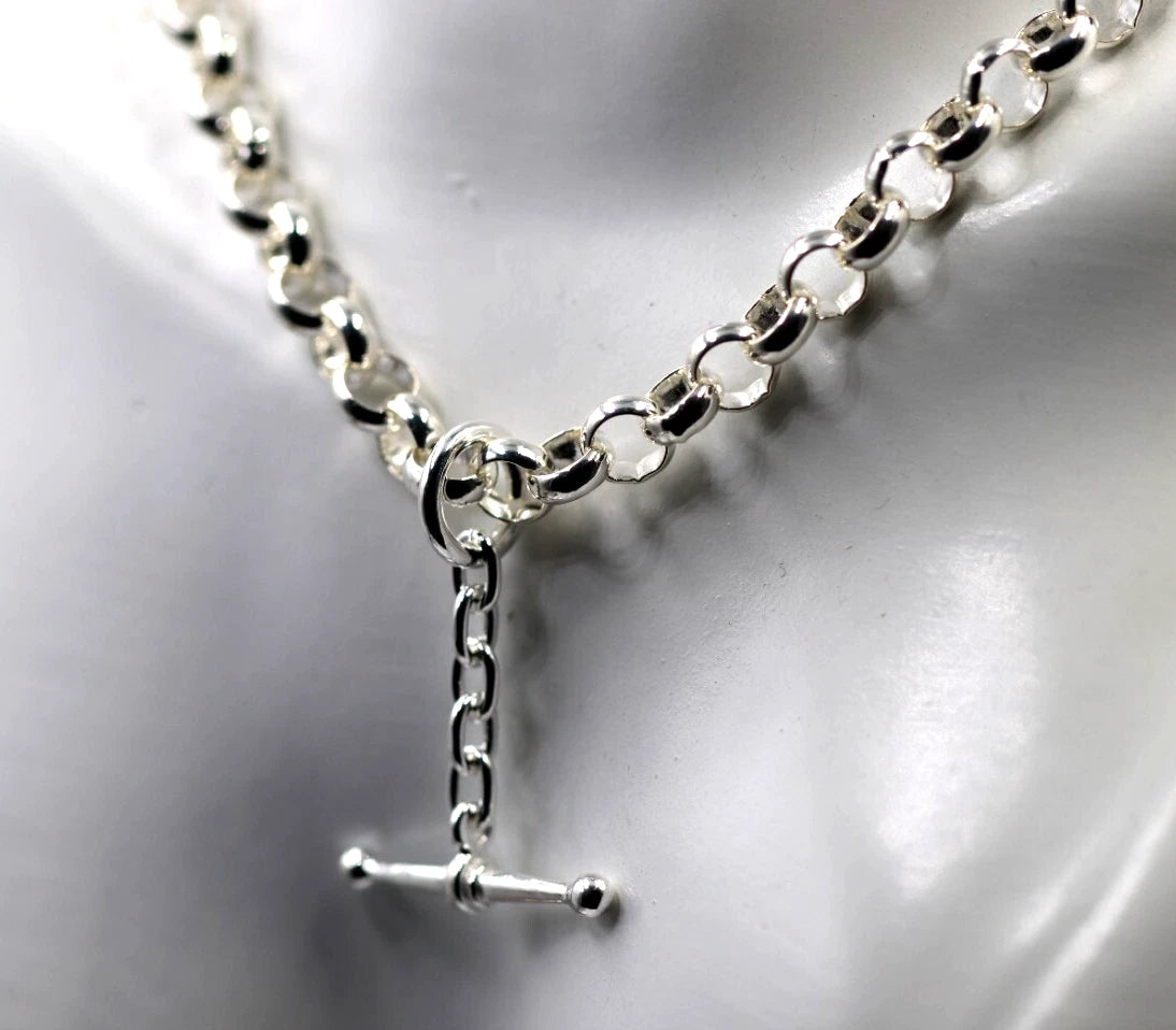 Sterling Silver 925 50cm Antique Round Belcher Link FOB Chain Necklace