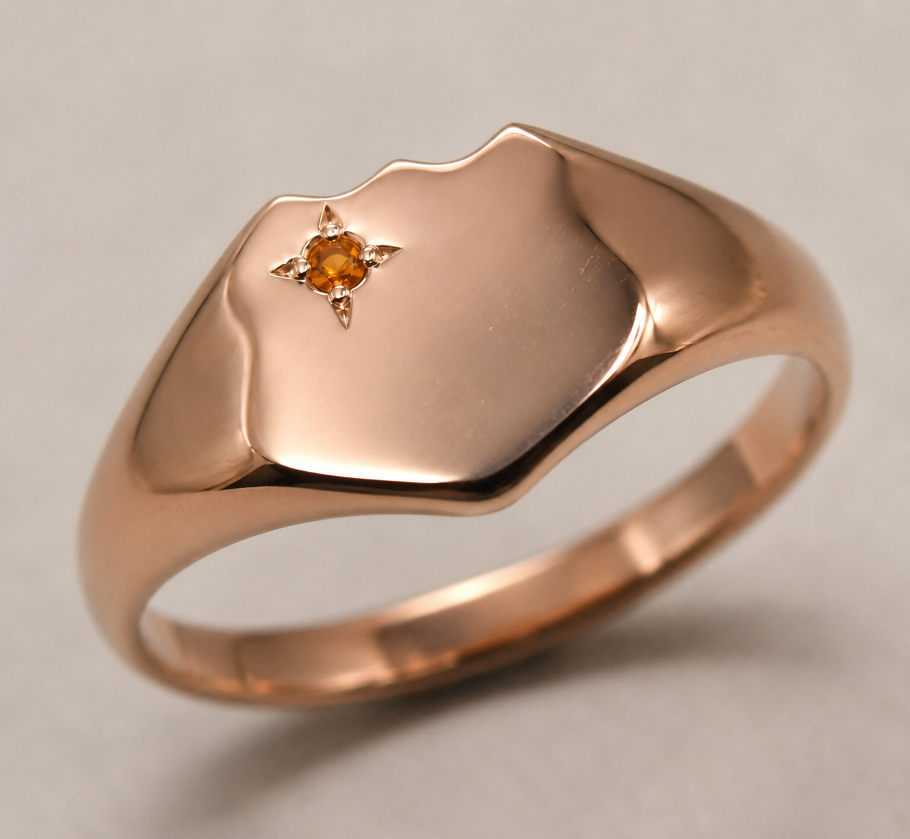 Genuine Solid 9ct 9k 375 Yellow, Rose or White Gold Shield Signet Ring set with Citrine