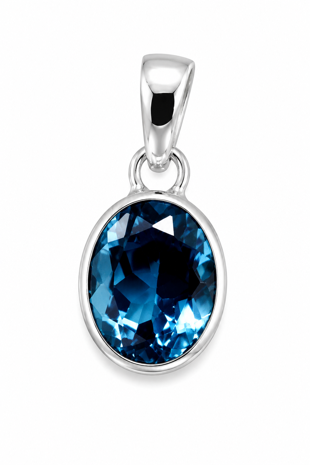 Genuine Sterling Silver 925 Oval Natural Blue Topaz Pendant Charm