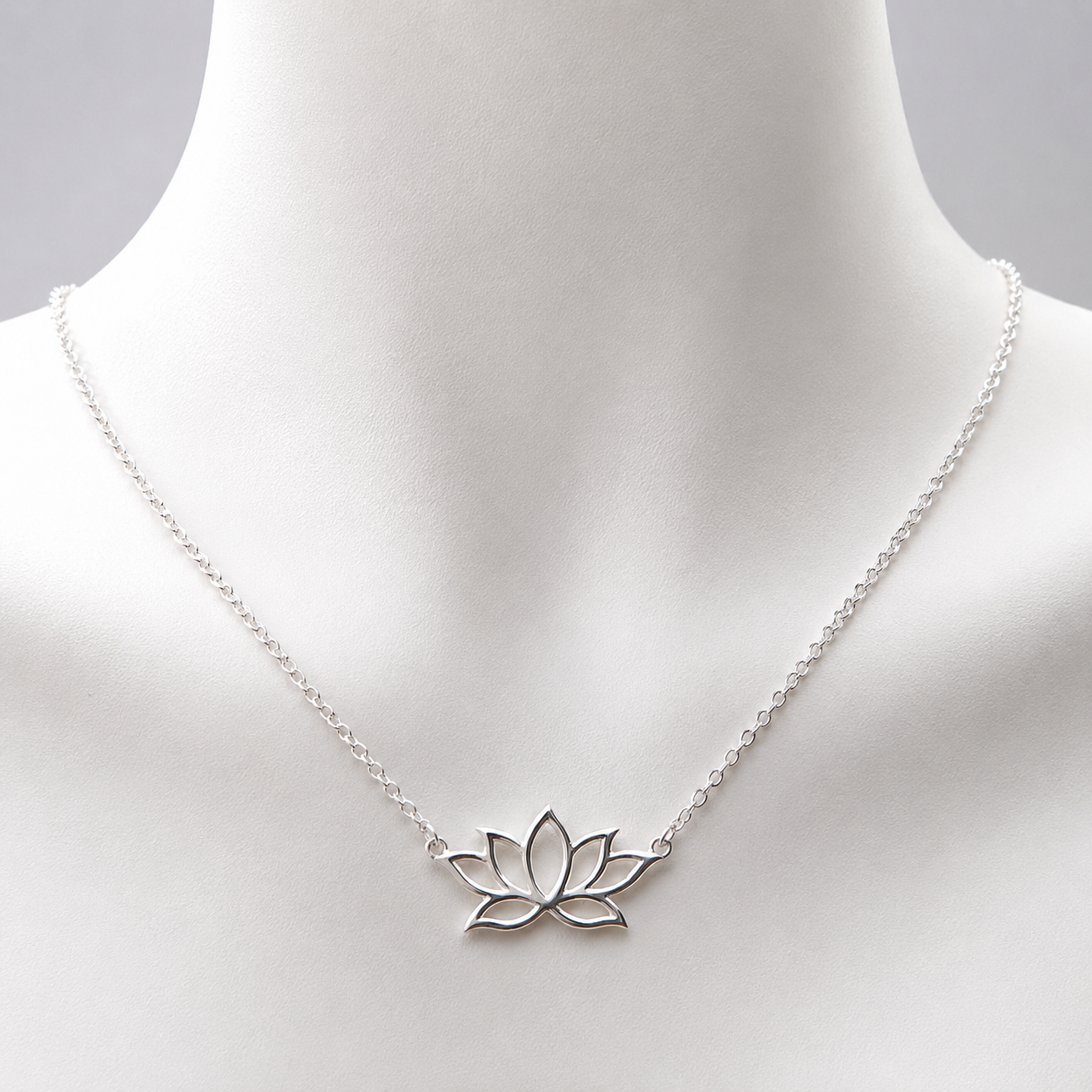 Sterling Silver 925 Open Lotus Flower Necklace Pendant Chain
