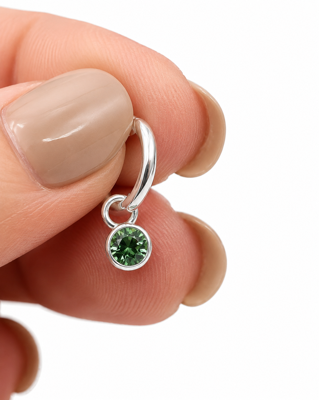 Sterling Silver 925 Huggies Small Peridot Crystal August Birthstone Earrings