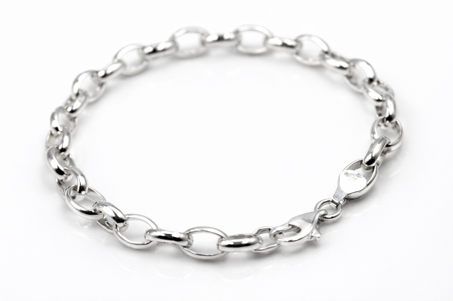 Sterling Silver 925 Oval Belcher Bracelet with Bolt Ring 20cm or 21cm