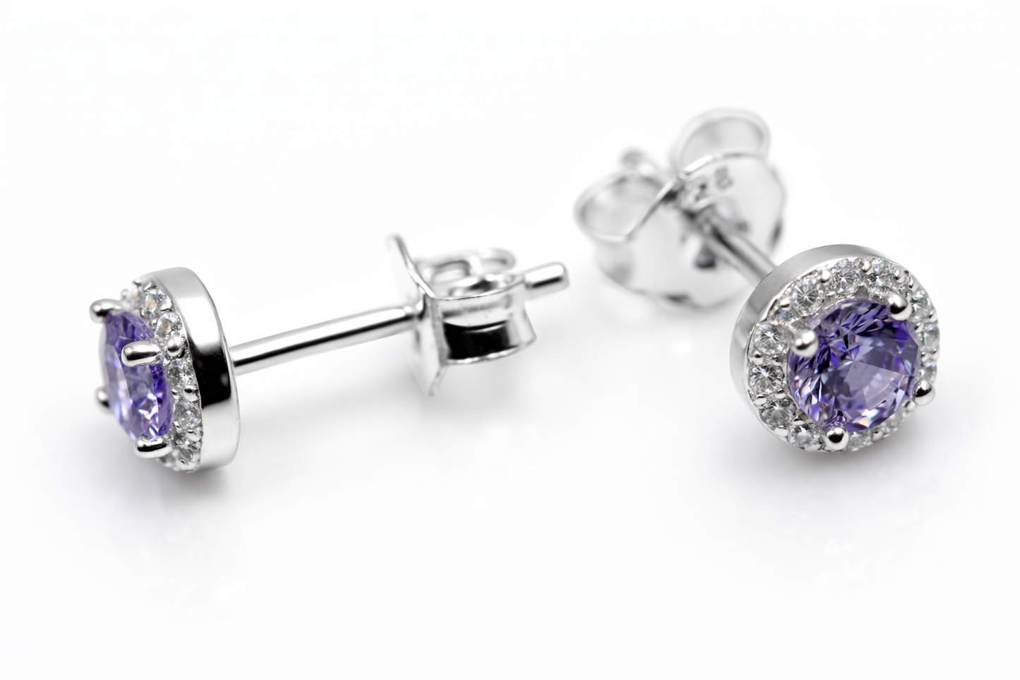 Kaedesigns Sterling Silver 925 CZ Lavender Halo Studs Earrings