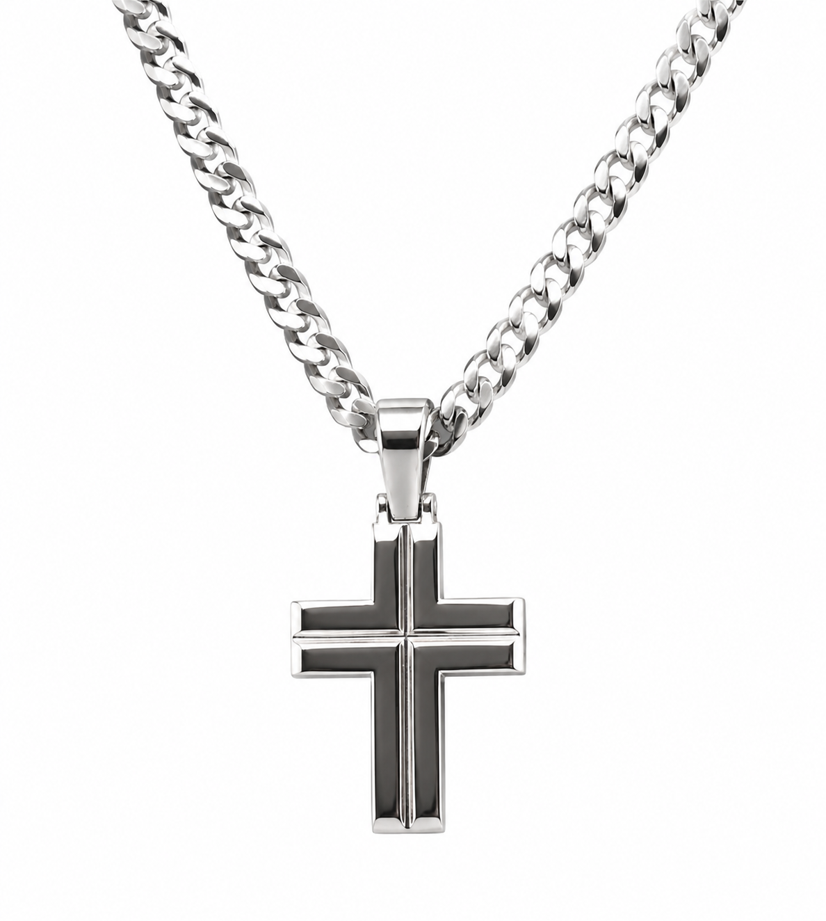 Kaedesigns Full Solid Sterling Silver 925 Ridged Cross Pendant & 60cm Chain