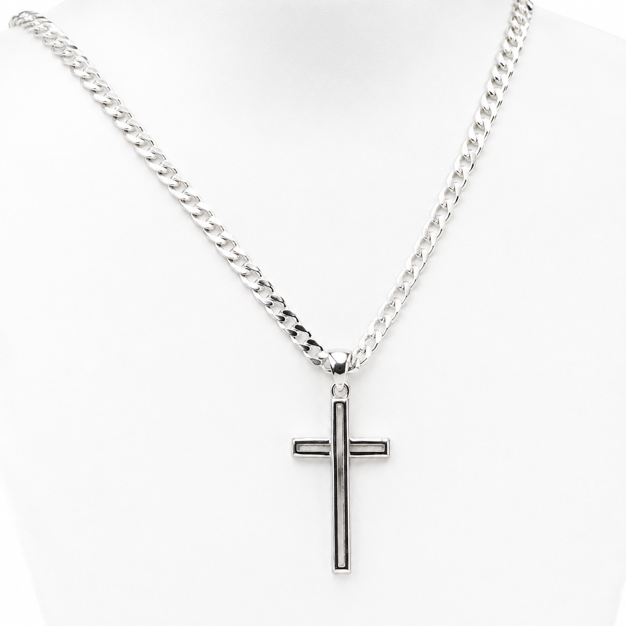 Kaedesigns Full Solid Sterling Silver 925 Ridged Cross Pendant & 60cm Chain