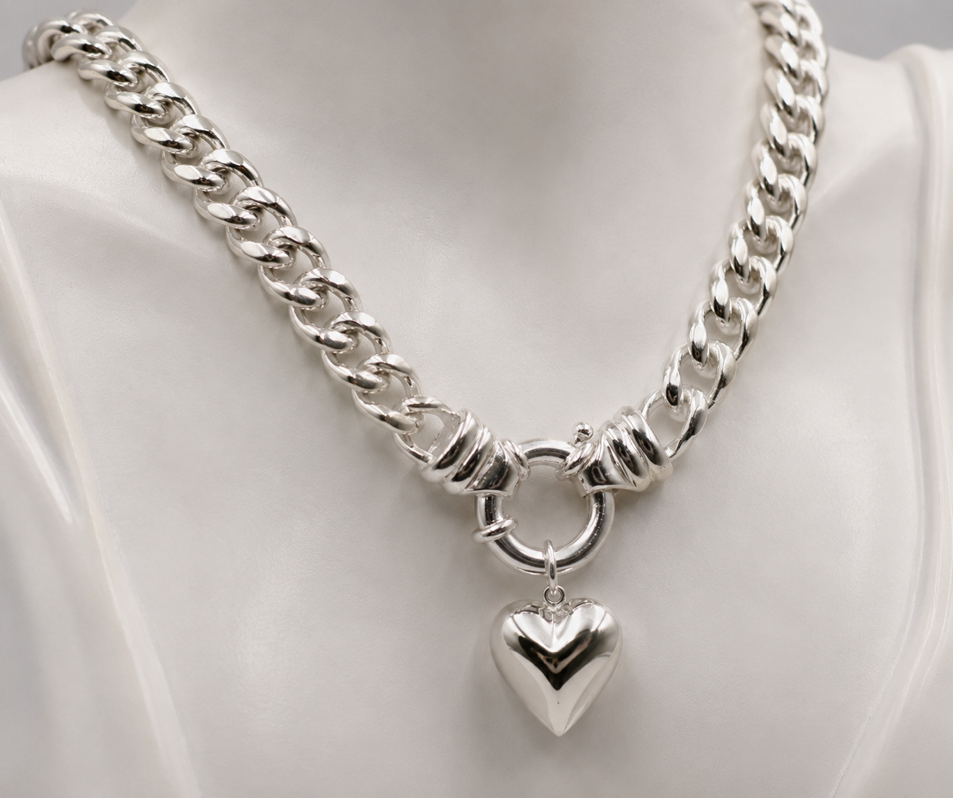 Heavy 112g Sterling Silver 50cm Curb Kerb Chain Necklace + Heart Pendant