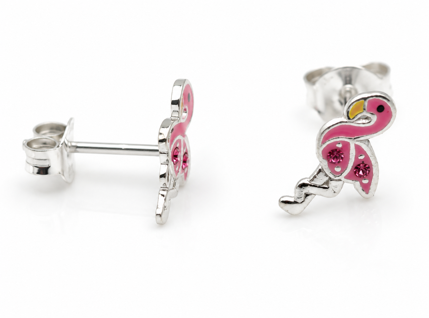 Genuine Sterling Silver 925 Flamingo Studs with Crystal Stud Earrings
