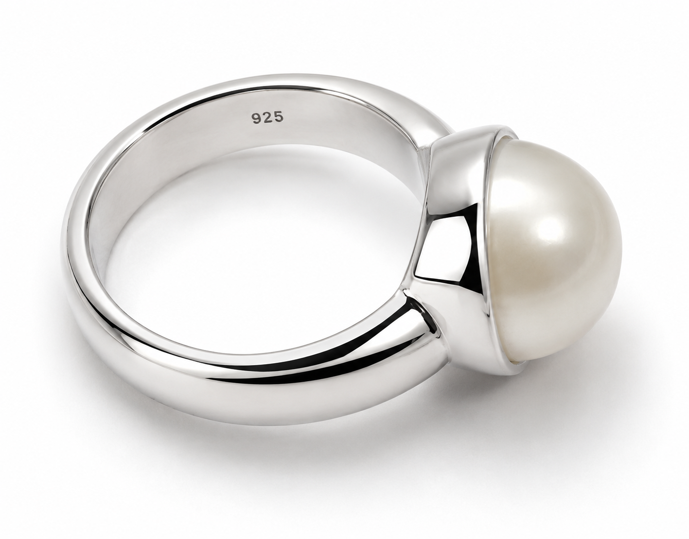 Size S Solid Sterling Silver 925 & Freshwater Pearl Half Ball Ring