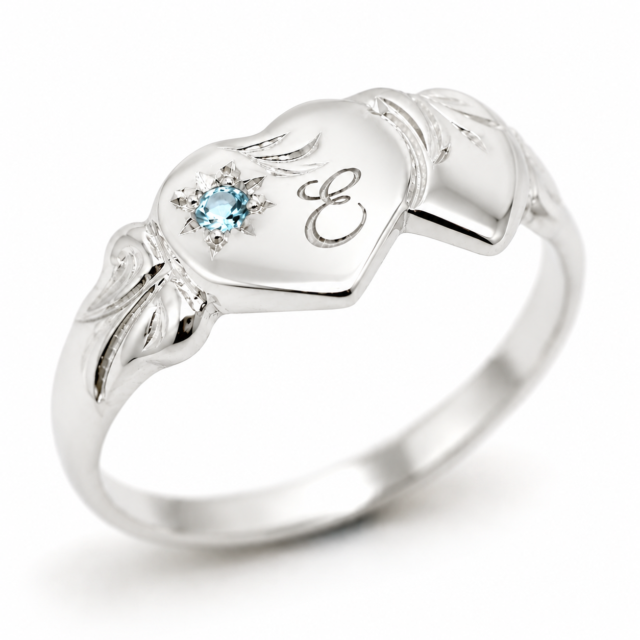 Genuine 9ct 9k 375 Yellow, Rose or White Gold Double Heart Topaz Signet Ring + Engraving 1 initial