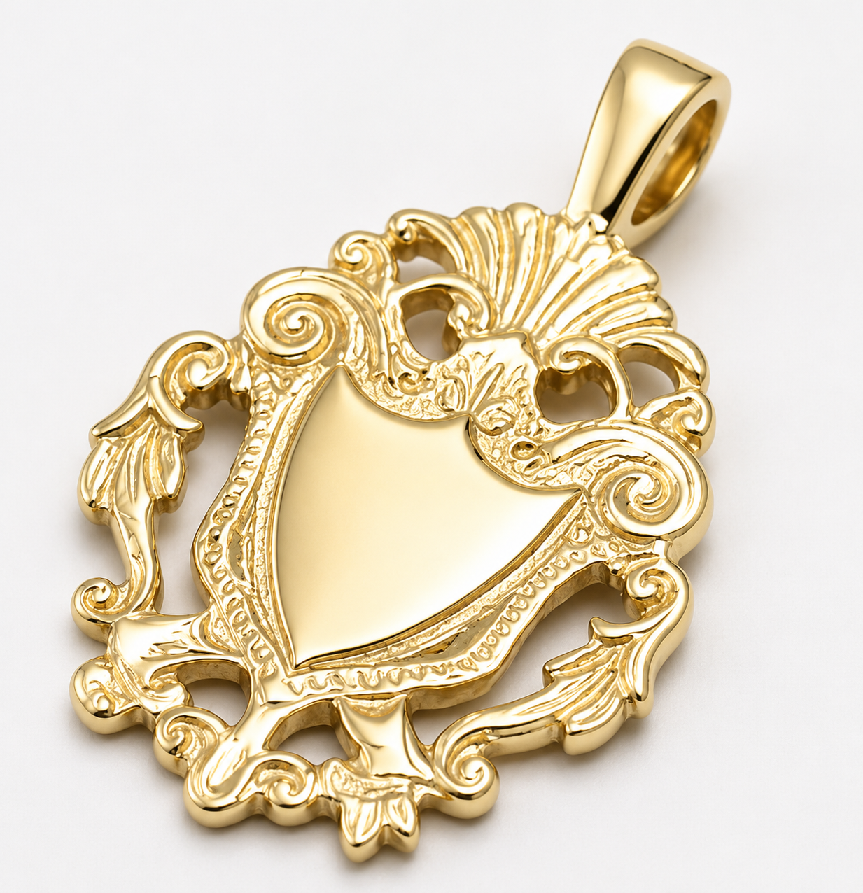 Genuine Solid 9K 9ct 375 Yellow, Rose or White Gold Filigree Shield FOB Pendant