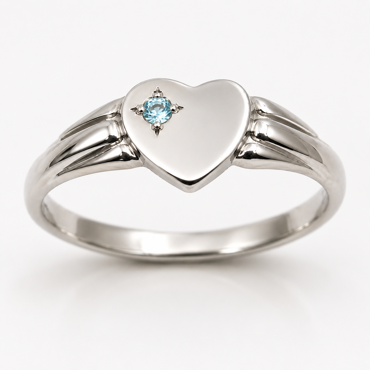 Genuine 9ct 9k 375 Yellow, Rose or White Gold Heart Aquamarine Signet Ring - March Birthstone