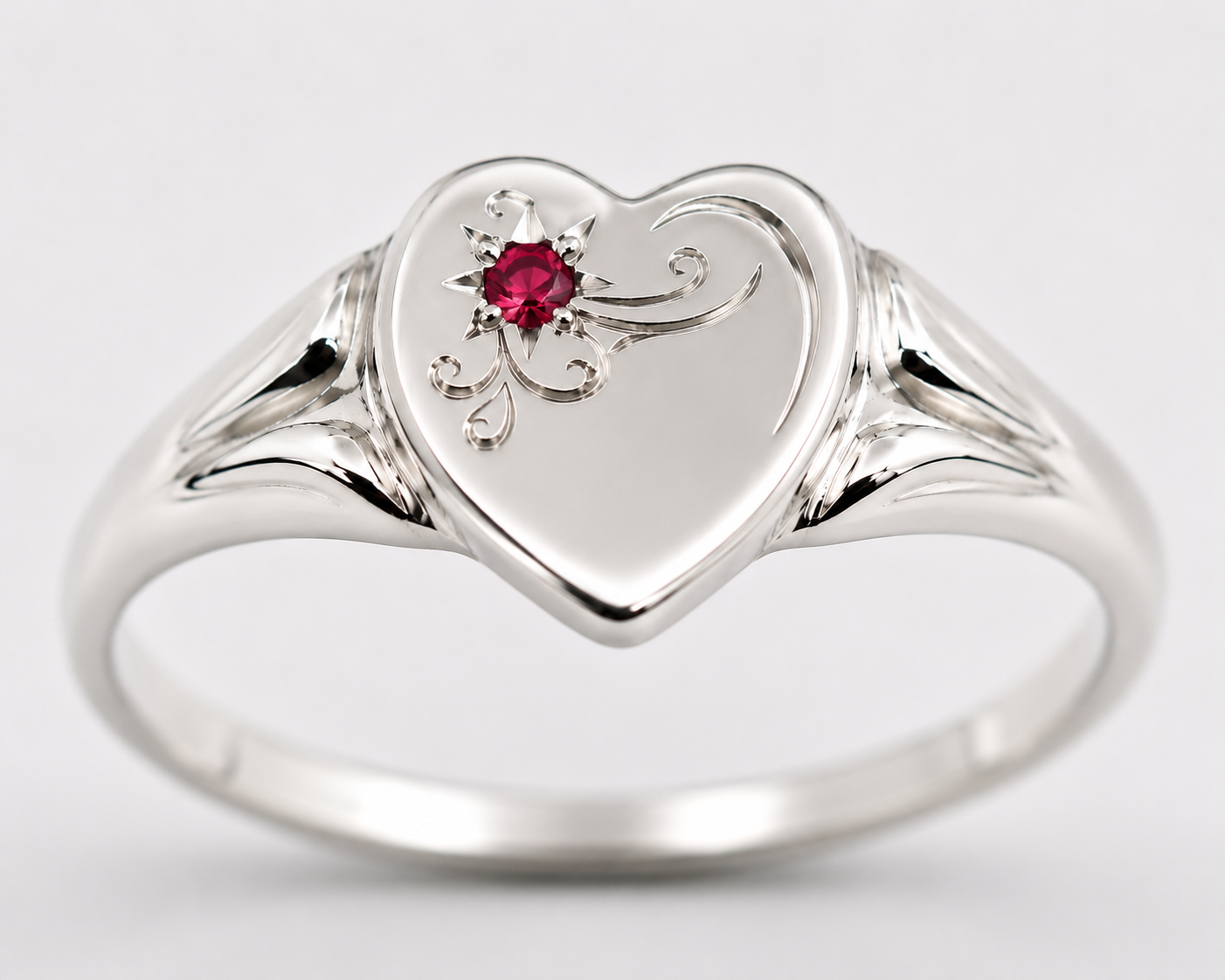 Genuine Large Sterling Silver 925 Heart Set with Ruby Signet Ring - Choose your size