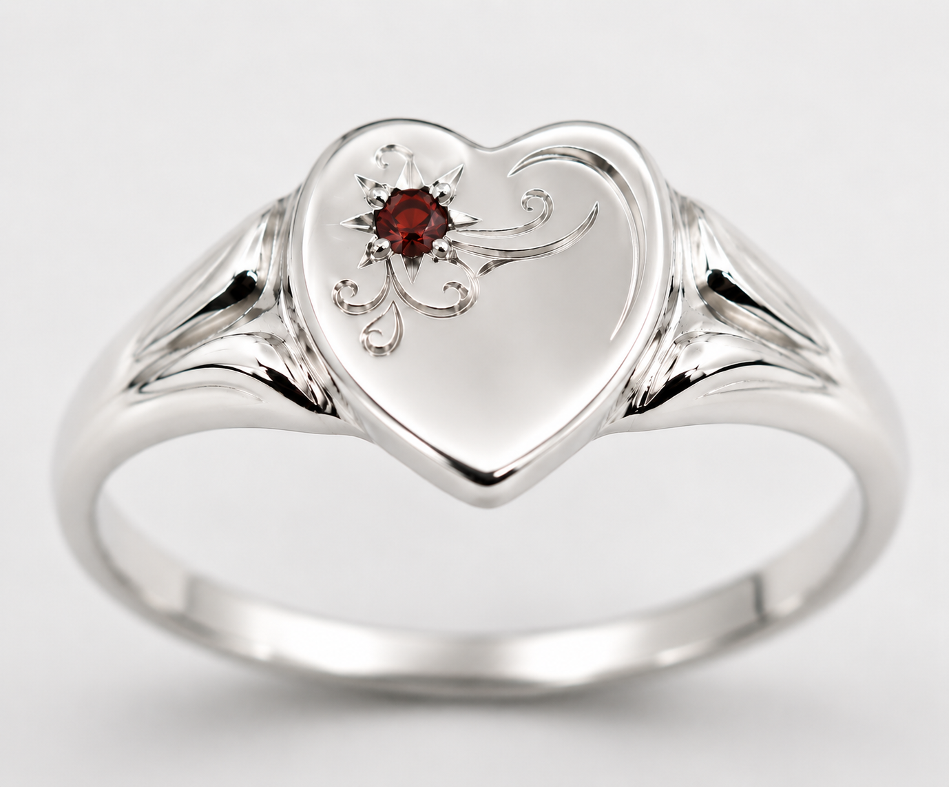 Genuine Large Sterling Silver 925 Heart Set with Garnet Signet Ring - Choose your size