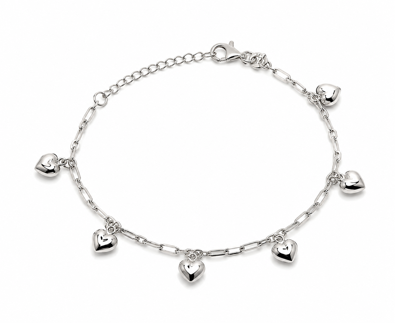 Genuine Sterling Silver 925 Puff 6 Heart 19cm Charm Bracelet