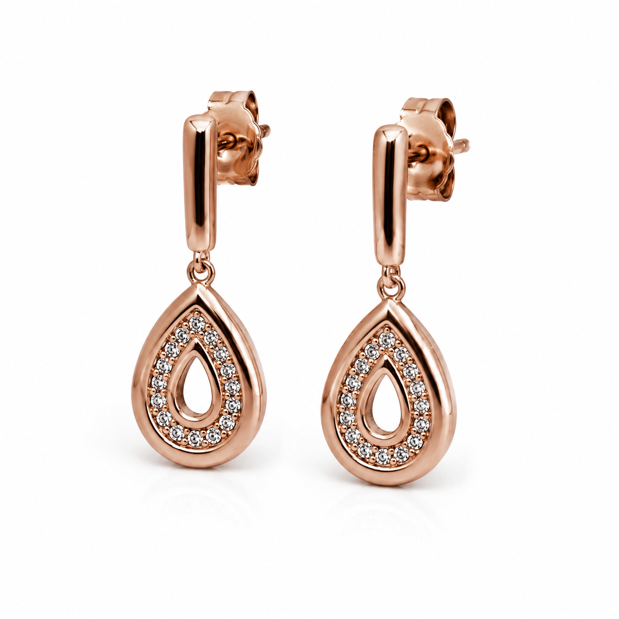 Sterling Silver 925 Rose Gold Plated CZ Teardrop Drop Studs Earrings