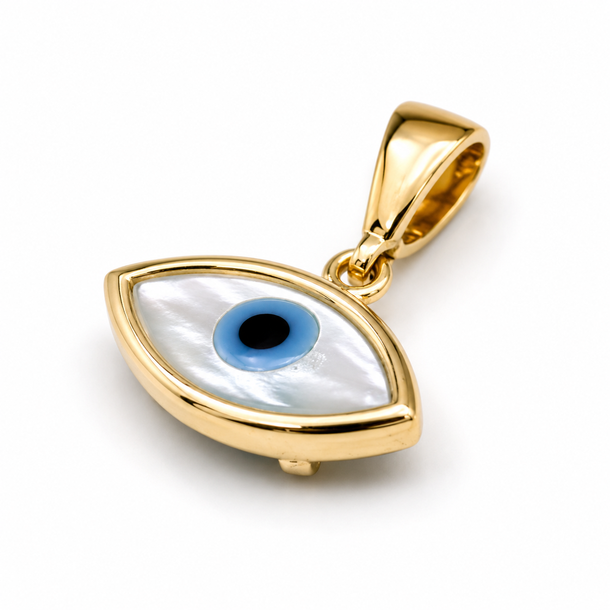 9ct Yellow Gold Mother of Pearl and Enamel Evil Eye Pendant