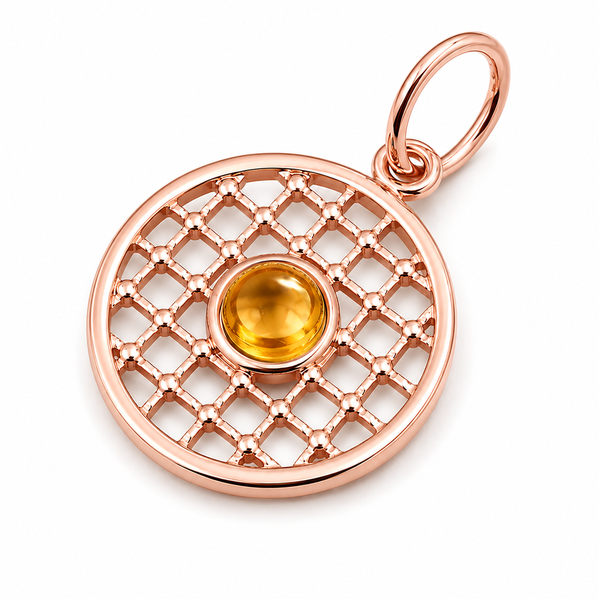 Genuine 9ct 9k 375 Yellow, Rose or White Gold 13.5mm Cabochon Citrine Filigree disc round circle pendant