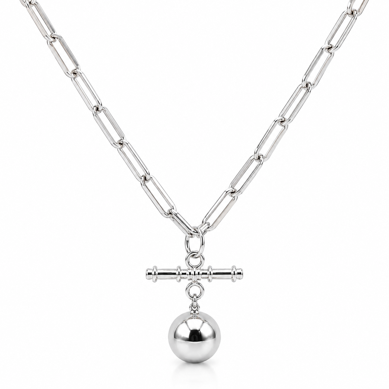 Genuine 9ct 9k 375 Yellow, Rose or White Gold Paperclip Necklace Chain 50cm + T-Bar + 14mm Ball
