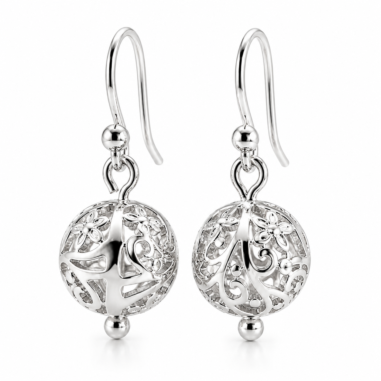 Kaedesigns Genuine 9ct Yellow, Rose or White Gold 10mm Euro Ball Drop Filigree Earrings