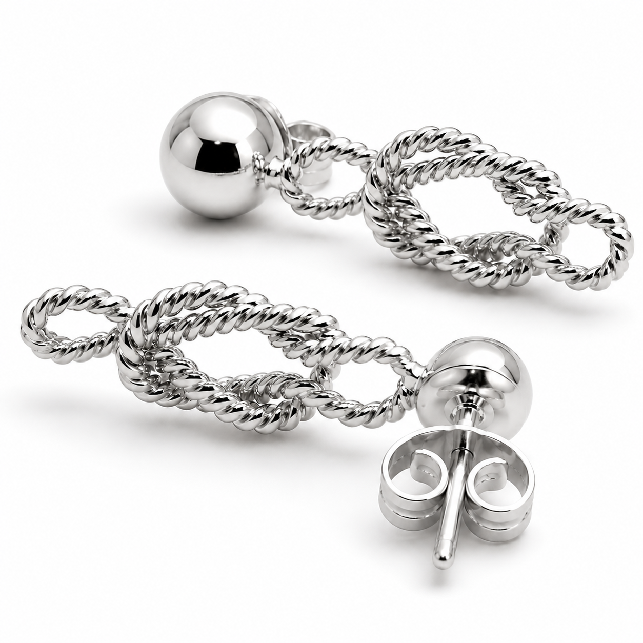 Genuine 9ct 9k 375 Yellow, Rose or White Gold Swirl Knot Rope Stud & Butterfly Dangle Earrings