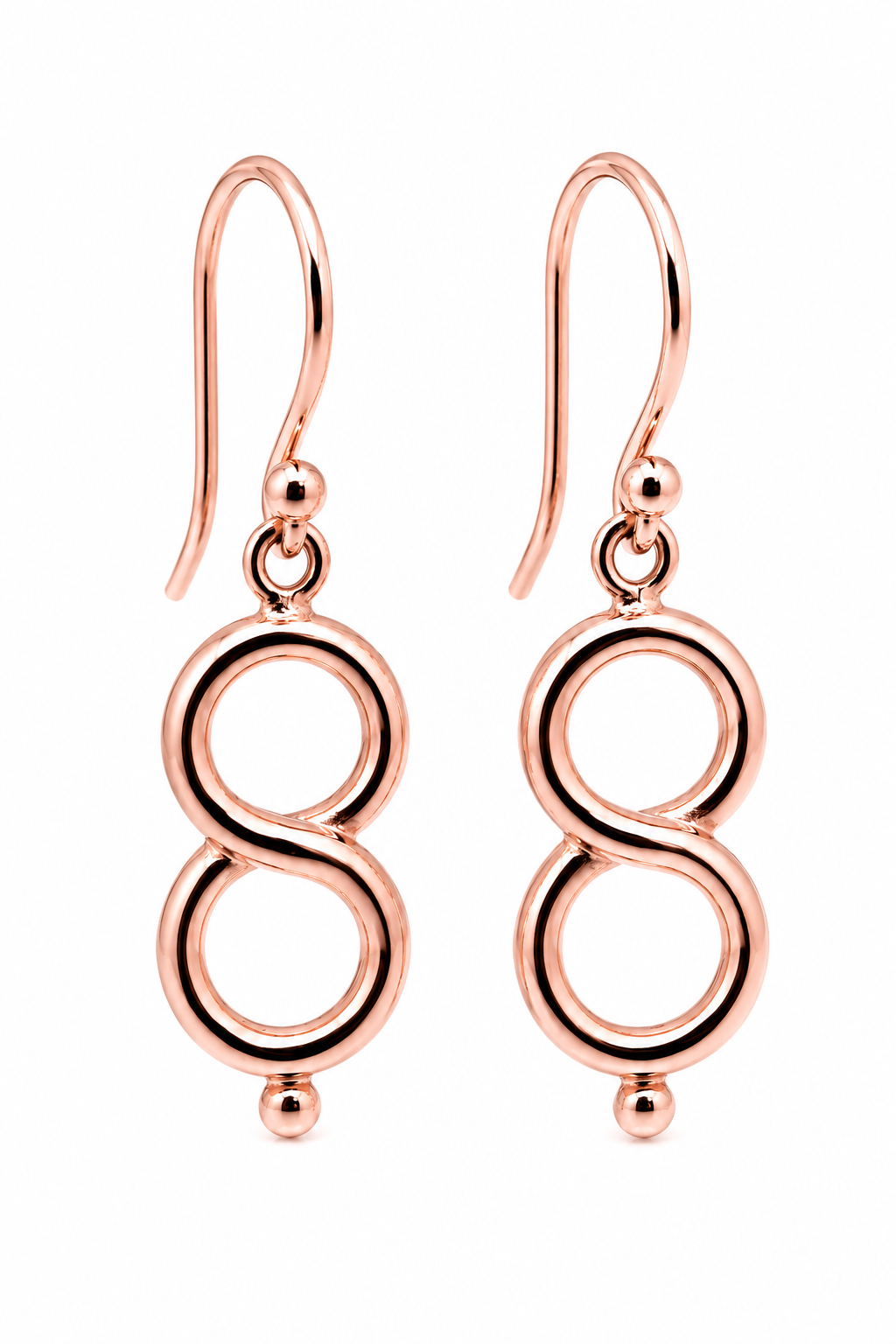 Genuine 9ct 9k 375 Yellow, Rose or White Gold Infinity Drop Earrings, Polished Figure 8 Dangle Earrings