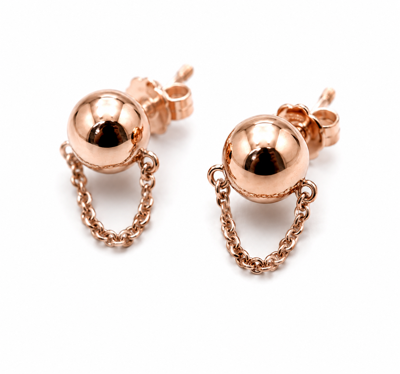 Genuine 9ct 9k 375 Yellow, Rose or White Gold 375 Half Ball 10mm Stud Plain Ball + Chain Earring