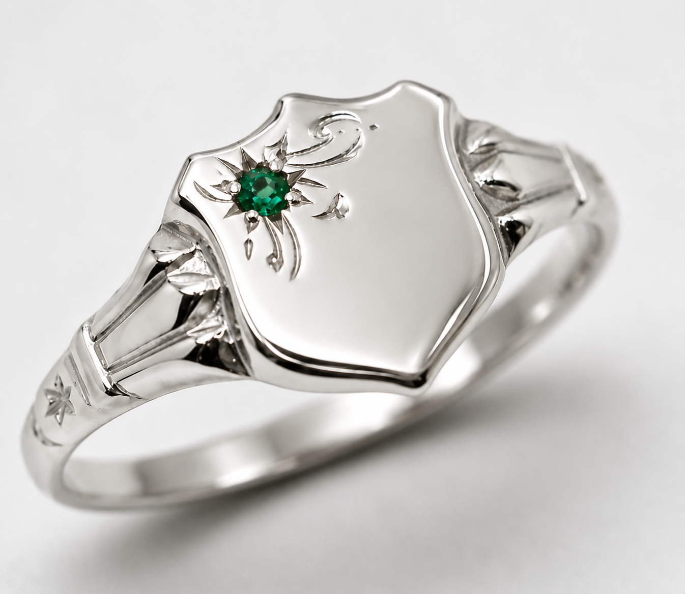Size O / 7 Genuine 9ct 9k 375 Small Yellow, Rose or White Gold Childs Emerald Shield Signet Ring