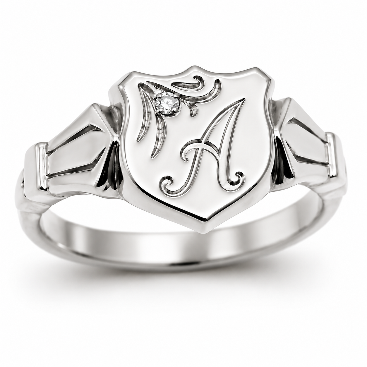Genuine Solid 9ct 9kt 375 Yellow, Rose or White Gold Shield Signet Ring + Engraving + Diamond
