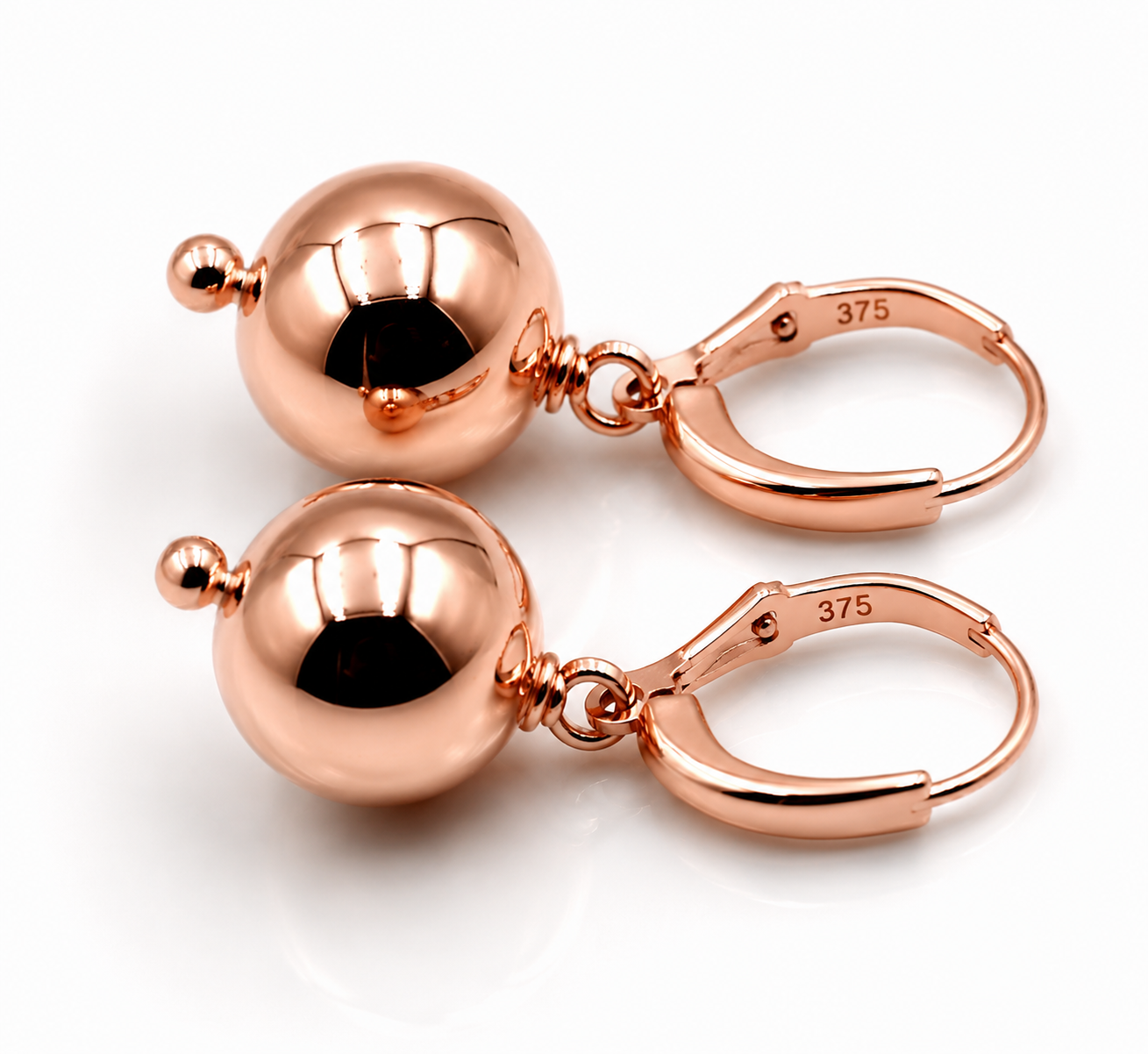 Kaedesigns Large 9ct 9K 375 Continental Hooks Yellow, Rose or White Gold 14mm Ball Earrings