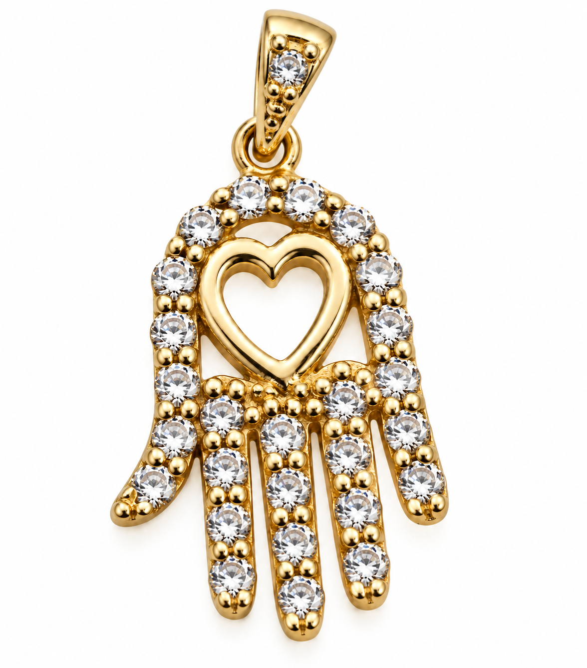 9ct Yellow Gold Heart Hamsa Pendant with Cubic Zirconia