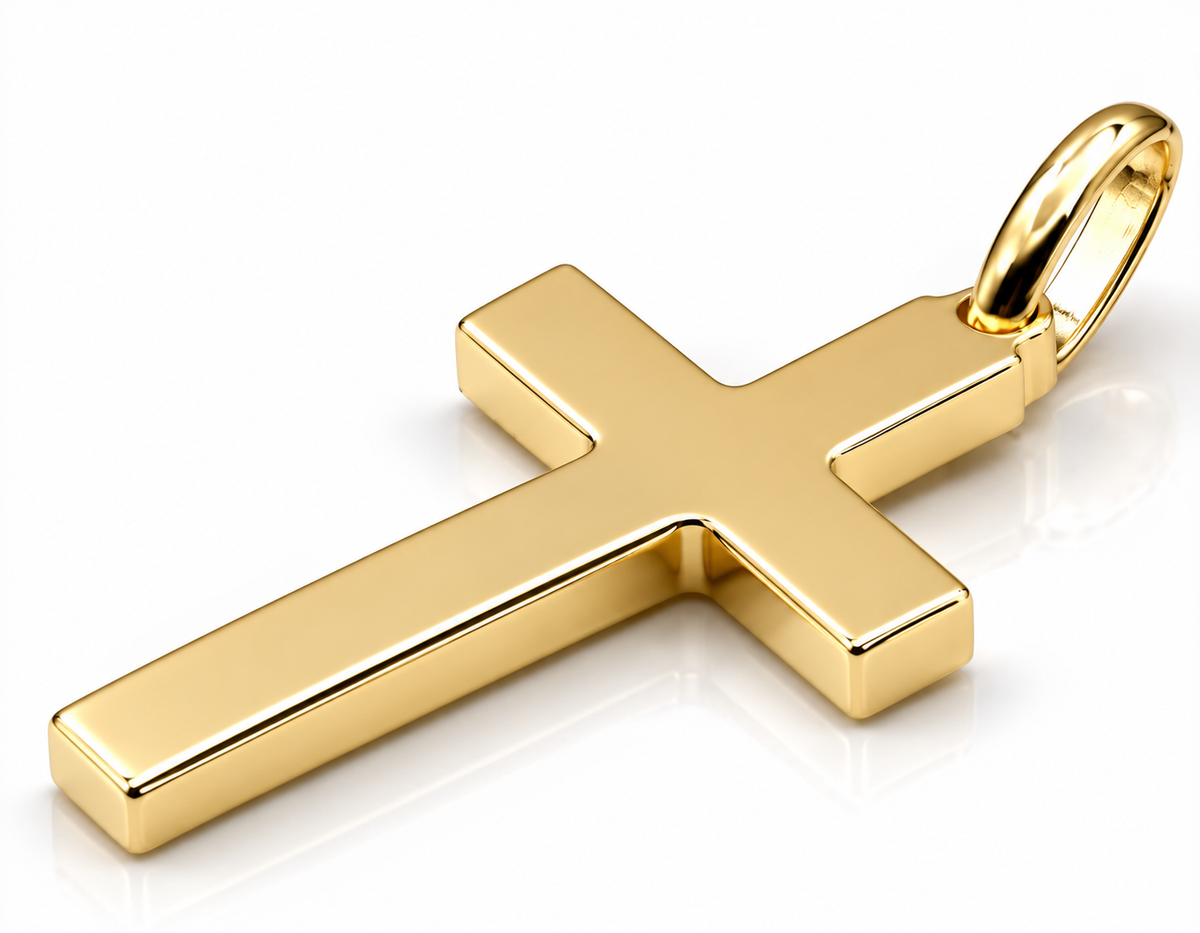 Genuine Large Sterling Silver 925 Yellow Gold Plated Cross Pendant 35mm x 22mm