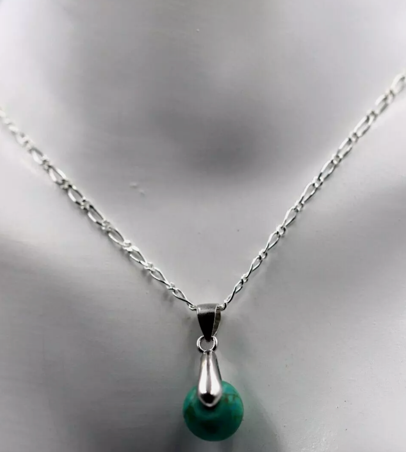 Sterling Silver 925 50cm Necklace Green Turquoise 10mm Spinner Pendant