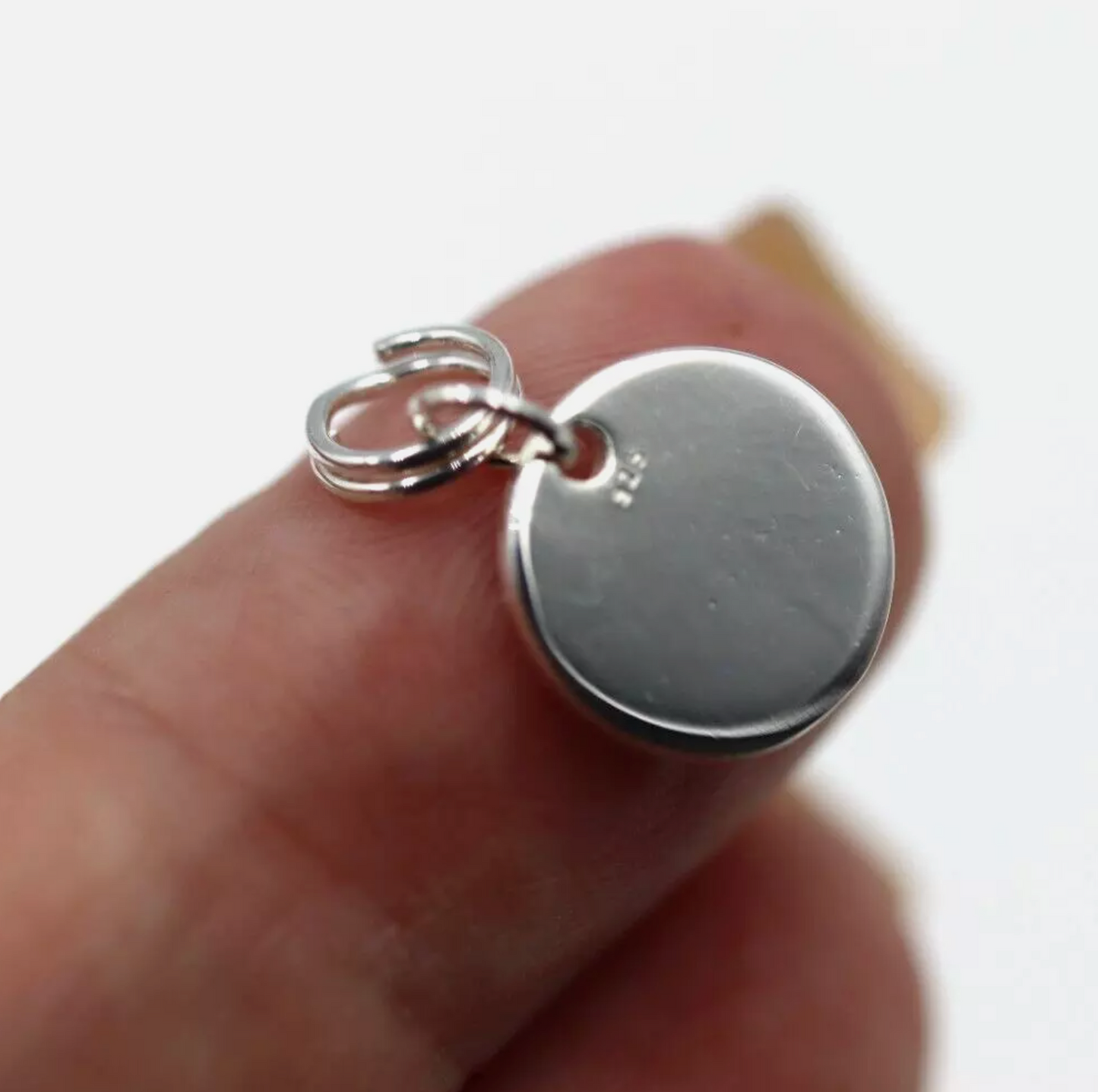 Sterling Silver 925 Hamsa Hand 11mm Disc + Split Ring Pendant Charm