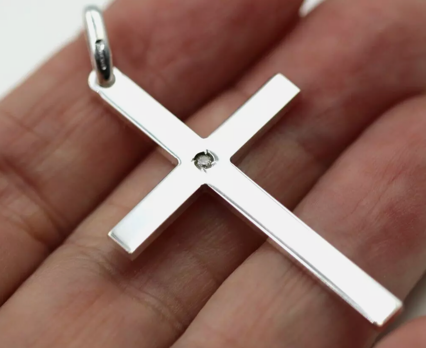 Genuine Sterling Silver 925 Solid CZ Large Cross Pendant / Charm