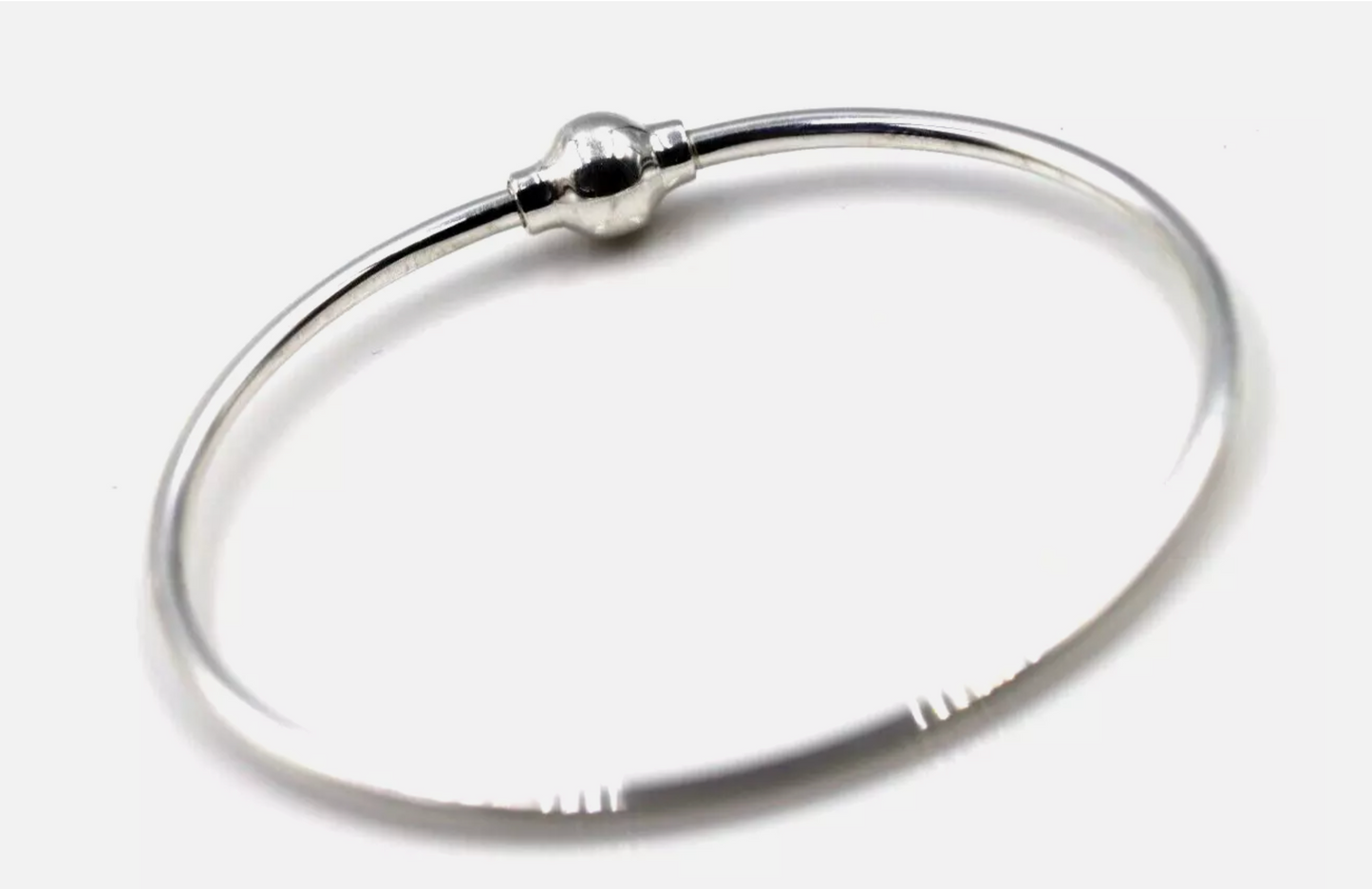 Solid Sterling Silver 925 Oval Bangle with Screw Ball Clasp - 3 sizes
