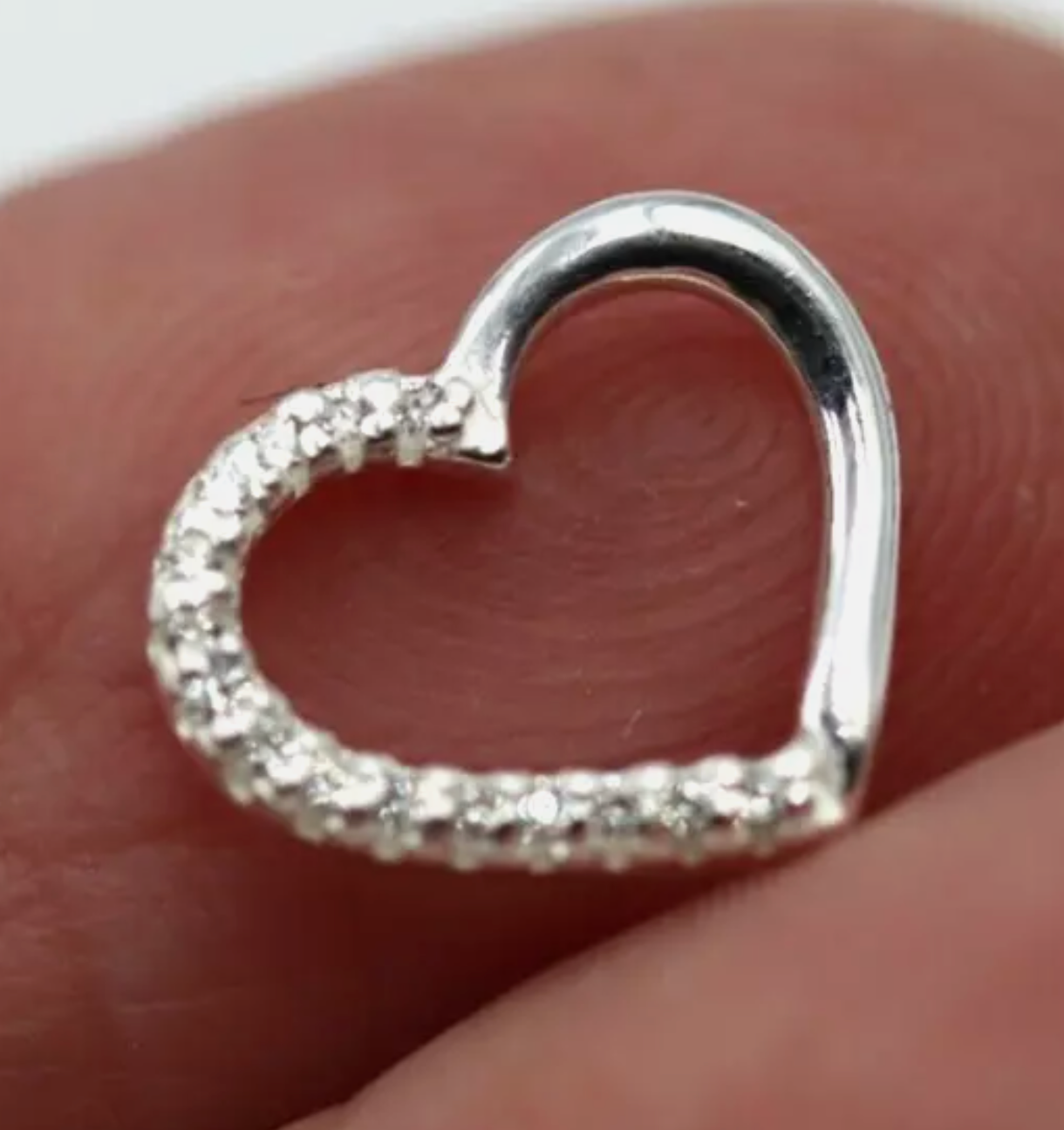 Genuine Sterling Silver 925 Floating Tiny Open Heart CZ Pendant Charm