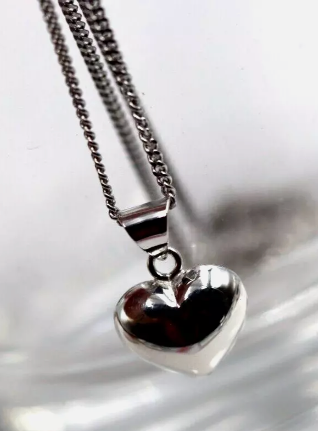 Sterling Silver 925 Small Puffy Bubble Heart Pendant + 45cm Necklace