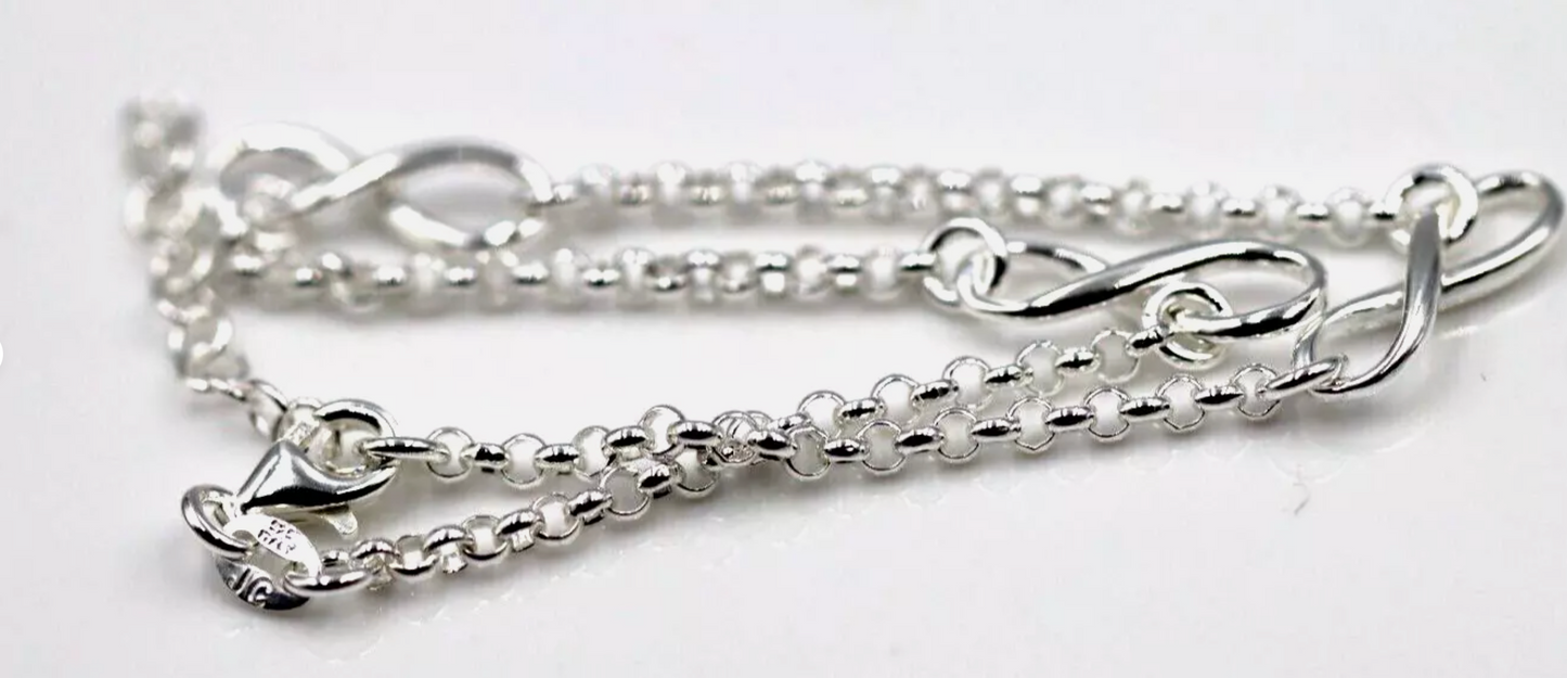 Sterling Silver 925 Infinity Belcher Anklet 23cm Chain + 3cm Extender