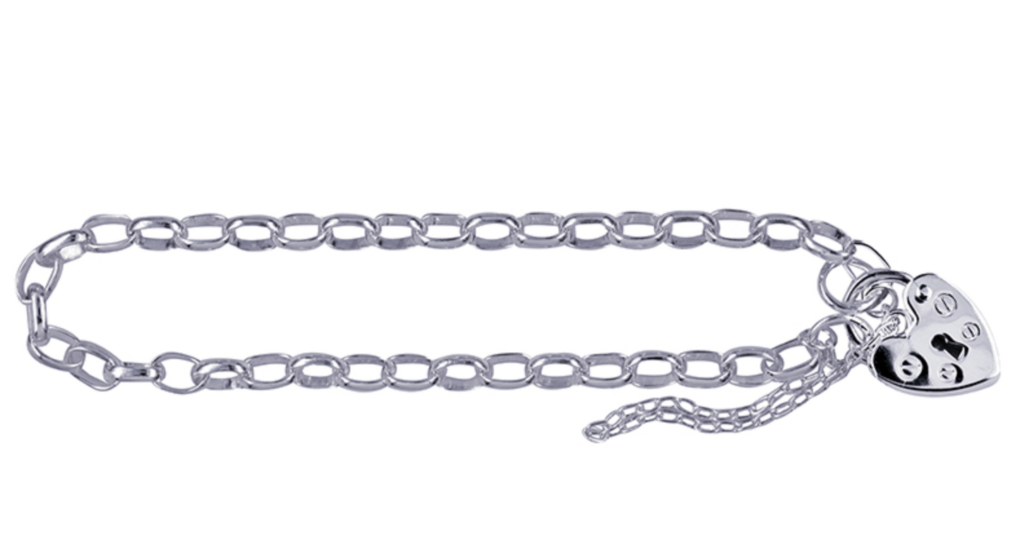 Sterling Silver 925 Oval Belcher Plain Padlock Bracelet 19cm long