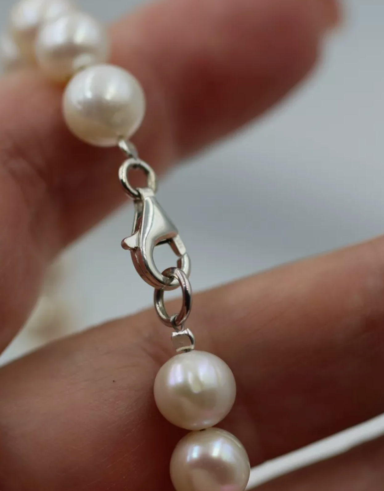 Genuine Sterling Silver Clasp Freshwater 8mm Pearl Necklace Chain 52cm