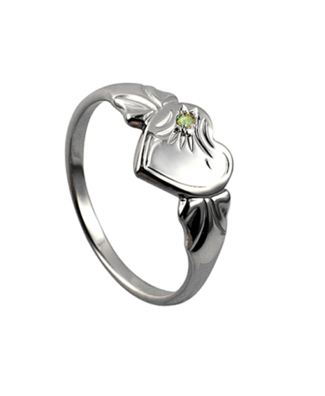 Sterling Silver 925 August Birthstone Heart Signet Ring + Peridot CZ