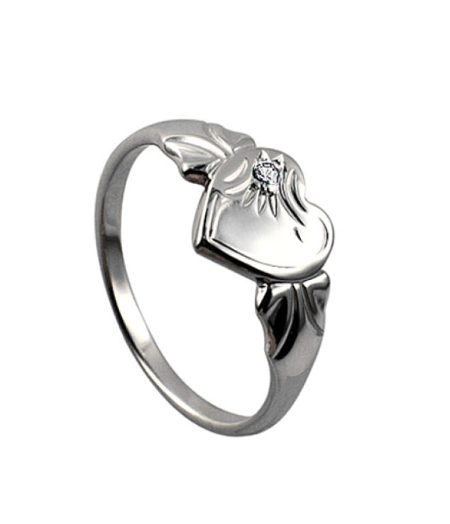 Sterling Silver 925 April Birthstone Heart Signet Ring + White CZ