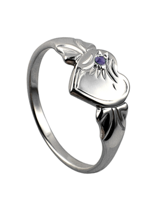 Sterling Silver 925 June Birthstone Heart Signet Ring + Alexandrite CZ
