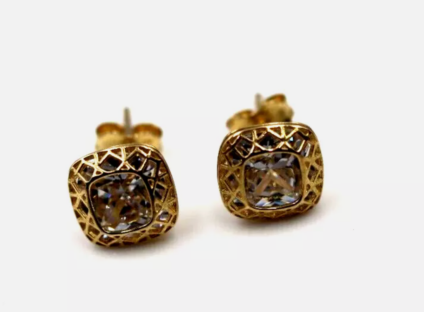 Kaedesigns, 9ct 9K Yellow Gold 9mm Stud CZ Filigree Earrings