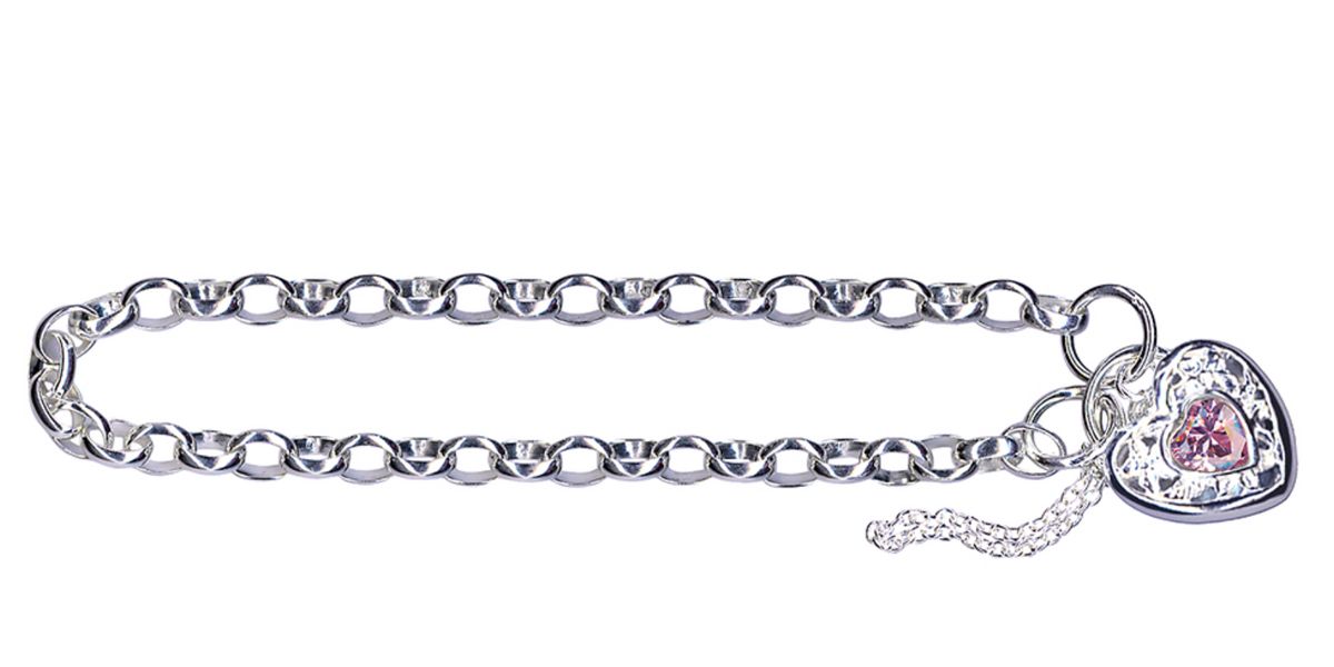 Sterling Silver 925 Oval Belcher Stone Set Filigree Padlock Bracelet