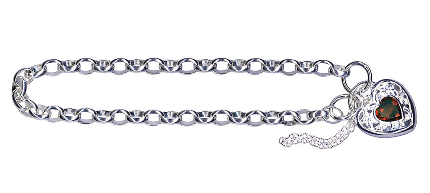 Sterling Silver 925 Oval Belcher Stone Set Filigree Padlock Bracelet