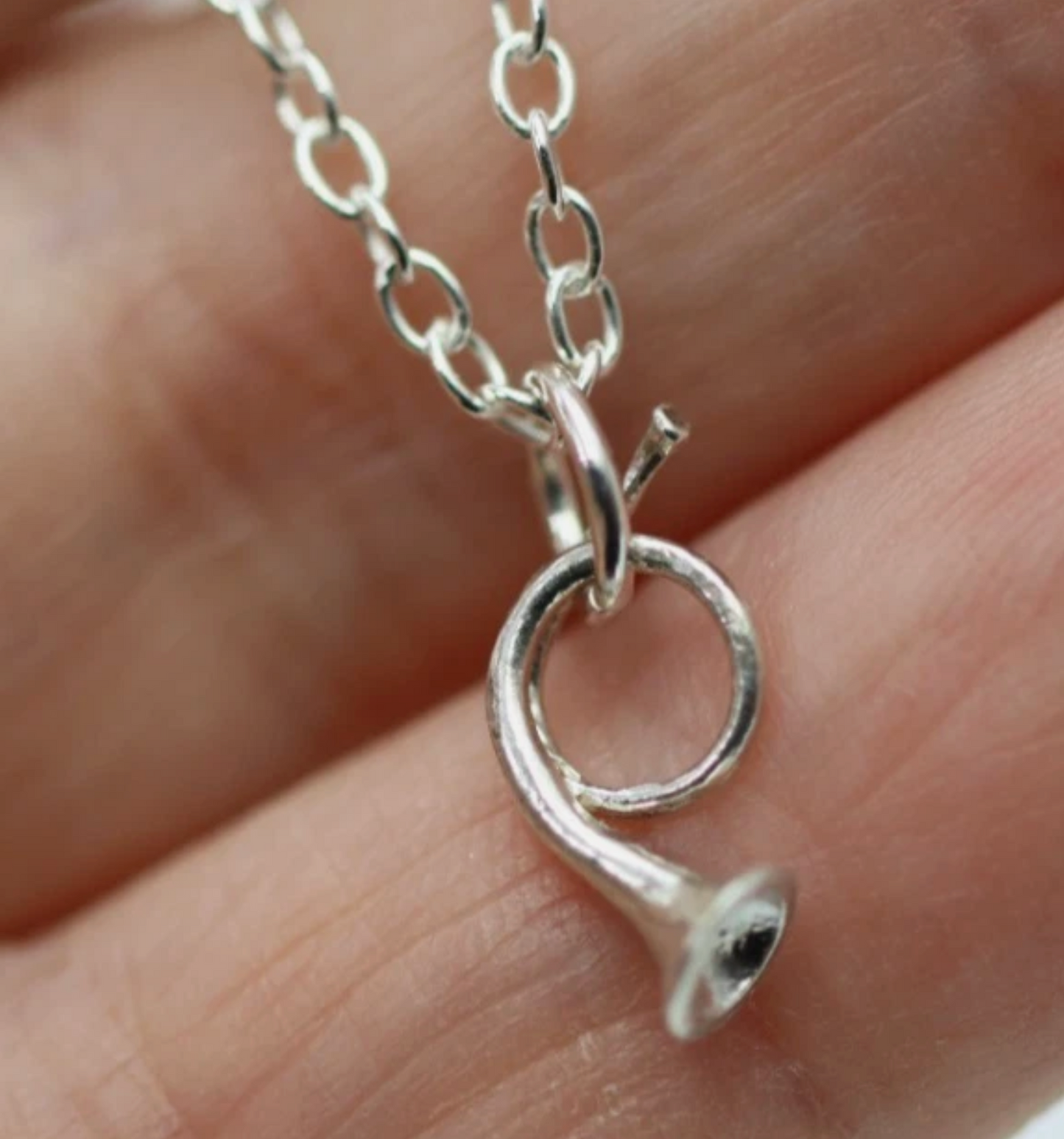 Sterling Silver 925 Small French Horn Pipe Pendant Charm + 45cm Chain