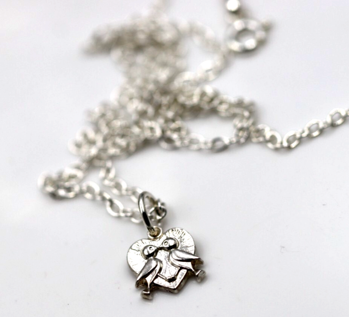 Sterling Silver 925 Love Birds Heart Pendant + 45cm Necklace Chain - Free Post