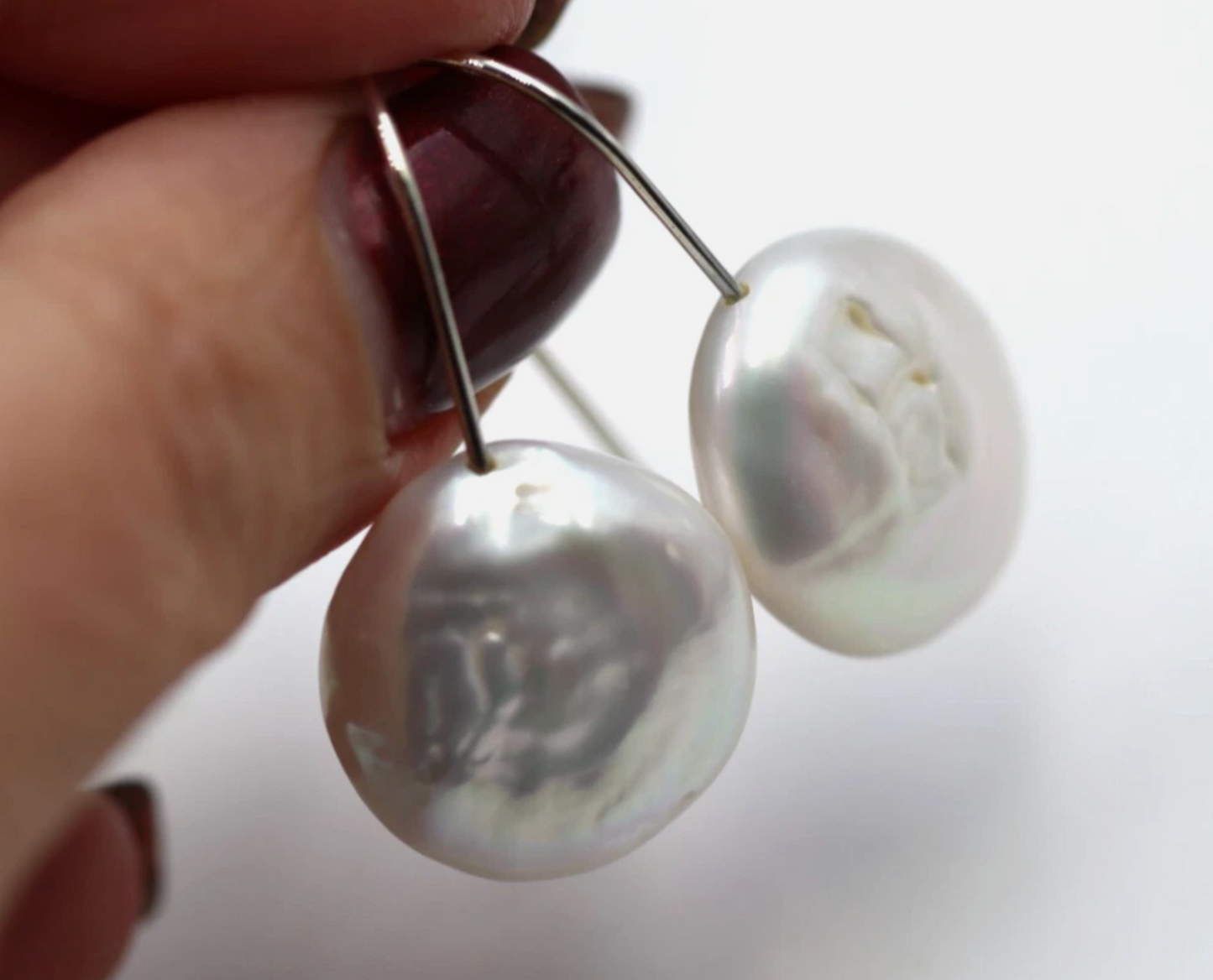 Sterling Silver 18mm Freshwater Cultured Coin Pear Hook Earrings