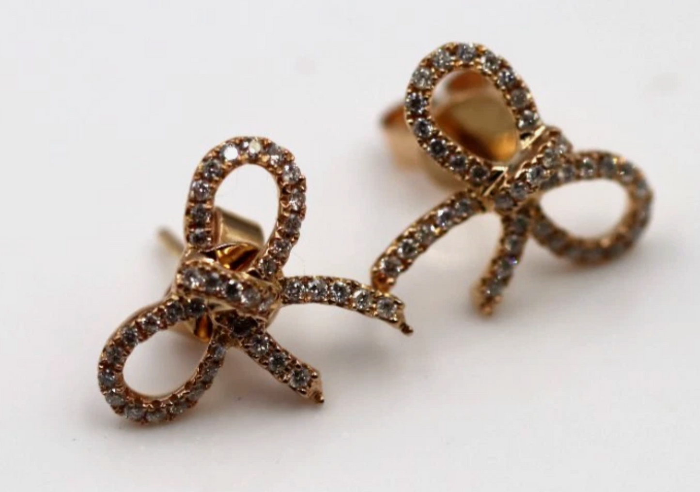Kaedesigns Genuine 18ct 18k Rose Gold Real Diamond Stud Bow Earrings
